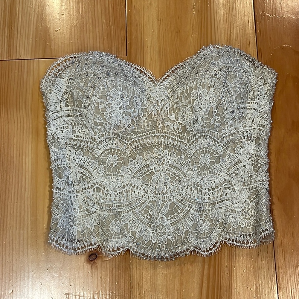 Watters Wtoo lace and beaded corset bridal top